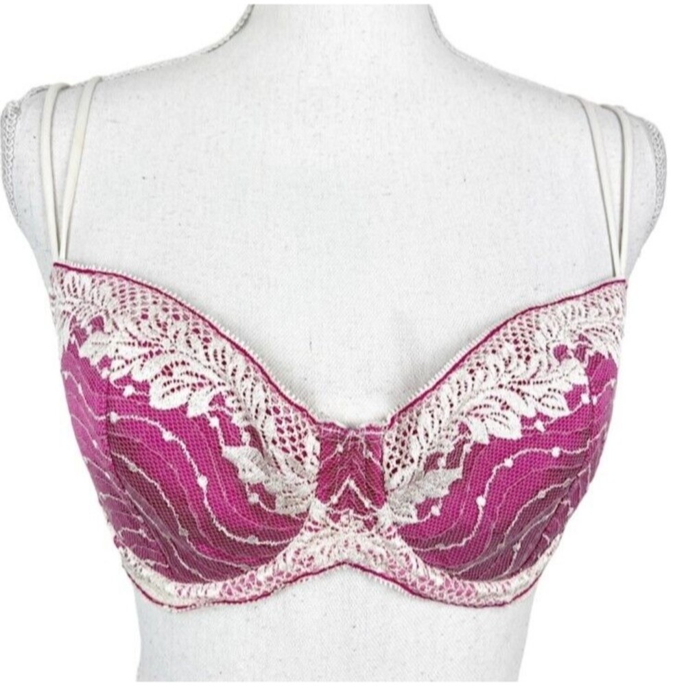 Wacoal Bra Women 34D Pink White Lace Floral Underwired Unpadded